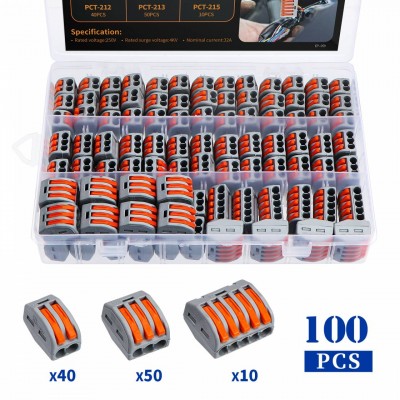 Factory Wholesale Compact Wire Connectors,Preciva 100pcs Compact Splicing Connectors,Lever Nut Assortment Conductor