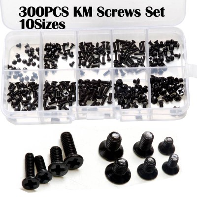 10sizes Assemble Repair Black Computer Phillips Screw Tools Parts 300pcs Flat Head Laptop Screws Set